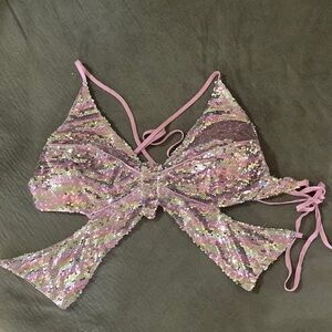 Sequin Open Back Butterfly Top